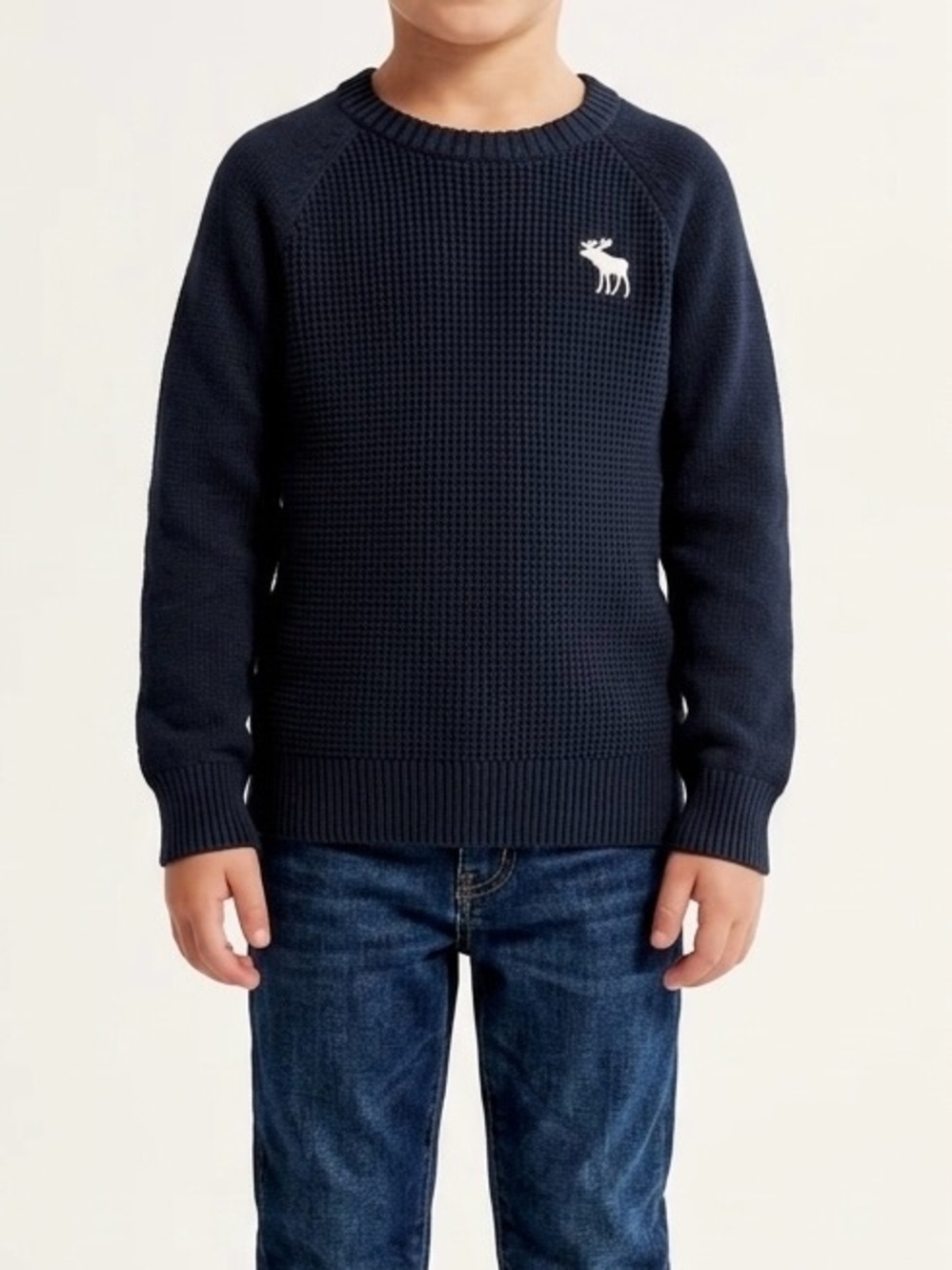 Abercrombie Kids Boys Navy Blue Waffle Crew Sweater Size 5/6 Modern Prep Classic